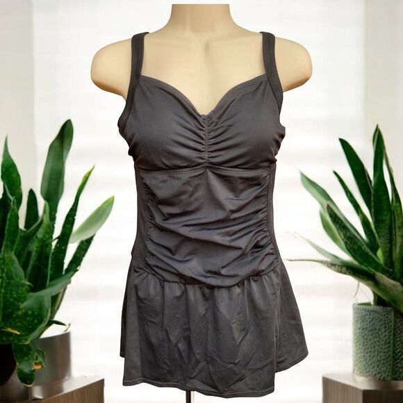 Jantzen One Piece Skirt Swimsuit Ruched Retro Swim dress Bathing Suit size 8 - Picture 1 of 11